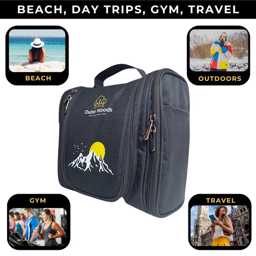 Outer Woods Travel Toiletry Bag with Hanging Hook, Waterproof Travel Pouch with Multiple Compartments for Cosmetics and Toiletries