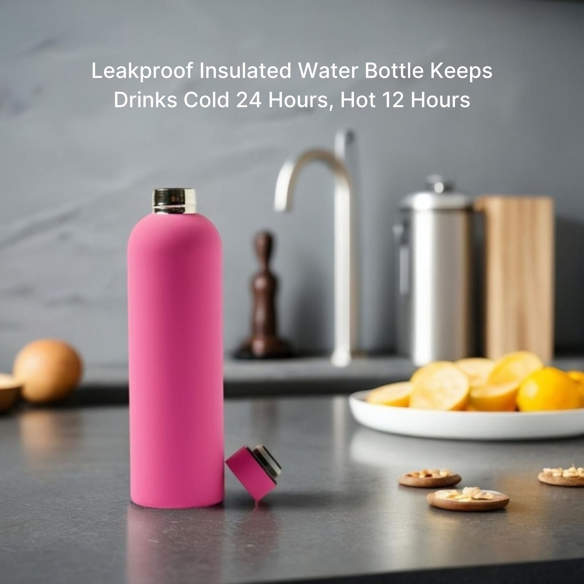 SuperGeneriX 17oz Matte Finish Stainless Steel Water Bottle | Vacuum Insulated Travel Bottle |12 hrs Hot & 18 hrs Cold| Smooth Rubber Finish Water Bottle (Black)
