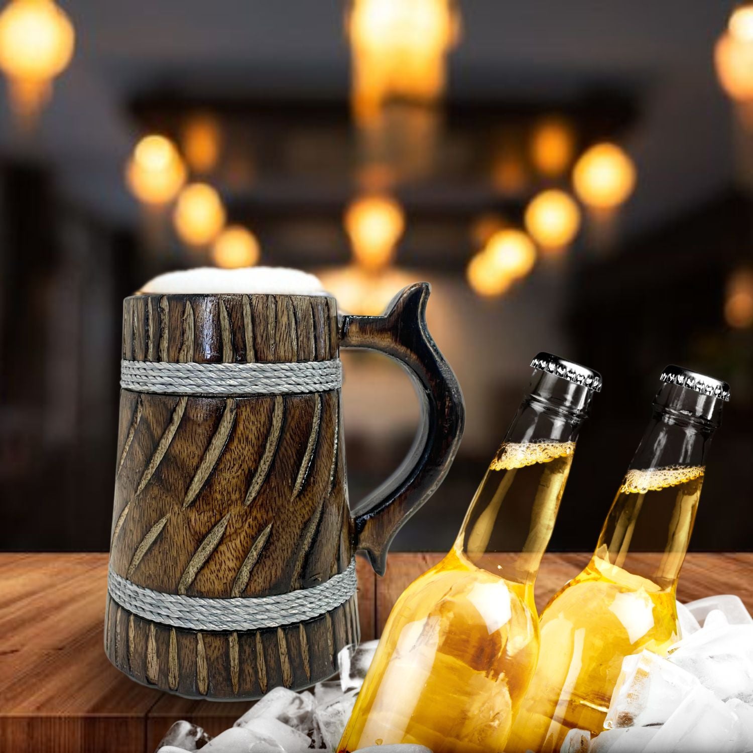 SuperGeneriX Beer Mug | Wooden Beer Mug | Craft Beer Mug | Barrel Shaped Jumbo Mug | Natural Beer Mug | Unique Beer Mug (Light Brown)