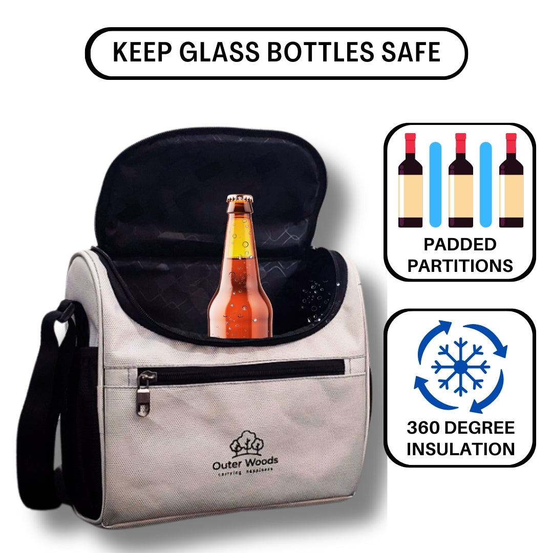 Outer Woods Insulated 8 Pint Bottle Bag, Fits 8 x 330 ml Pint Bottles, 6 to 8 Hours Cooling, Includes 4 Ice Gel Packs