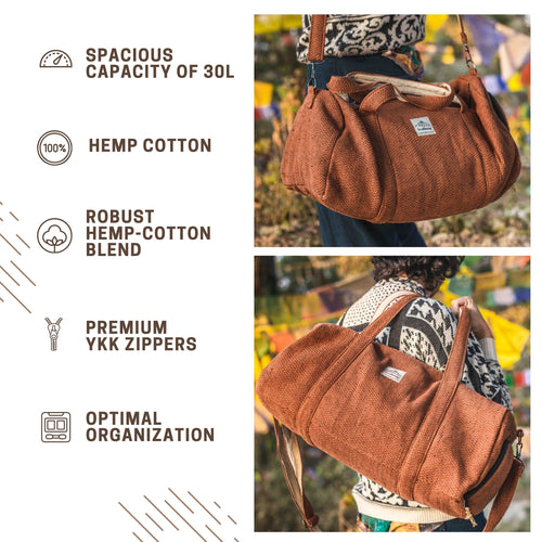 TruHemp Hemp Duffle Bag– Natural Travel Gym Bag with Shoe Compartment, Durable 30L Capacity with Dual YKK Zippered Sections