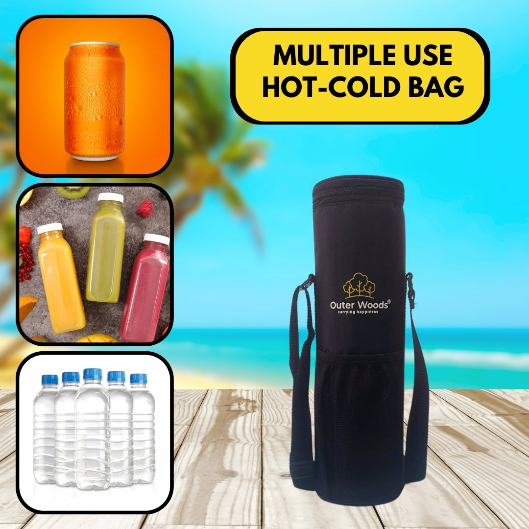 Outer Woods Insulated Cooler Bag for 1 Bottle with Adjustable Strap, Compact Wine Bottle Carrier for Travel & Outdoor, 6+ Hours Cooling, Beverage Cooler Bag