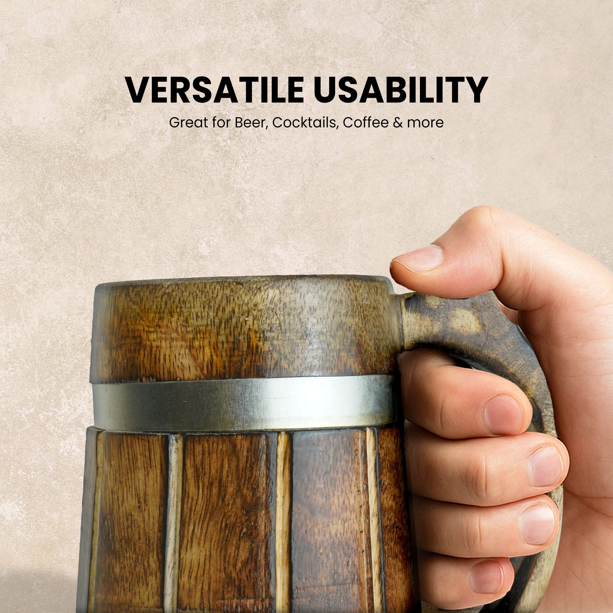 SuperGeneriX Beer Mug | Wooden Beer Mug | Craft Beer Mug | Barrel Shaped Jumbo Mug | Natural Beer Mug | Unique Beer Mug (Light Brown)