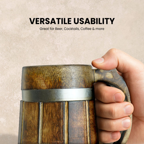 SuperGeneriX Beer Mug | Wooden Beer Mug | Craft Beer Mug | Barrel Shaped Jumbo Mug | Natural Beer Mug | Unique Beer Mug (Light Brown)