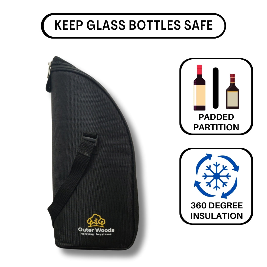 Outer Woods Insulated 1.5 Bottle Cooler Bag, with 2 Units of Ice Gel Pack, for Wine, Beer, Whisky, and All Kinds of Bottles