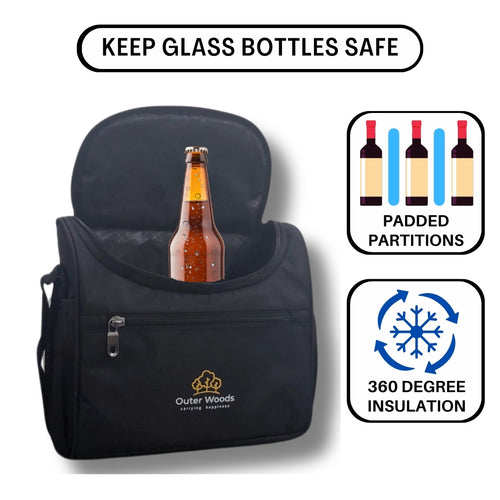 Outer Woods Insulated 8 Pint Bottle Bag, Fits 8 x 330 ml Pint Bottles, 6 to 8 Hours Cooling, Includes 4 Ice Gel Packs