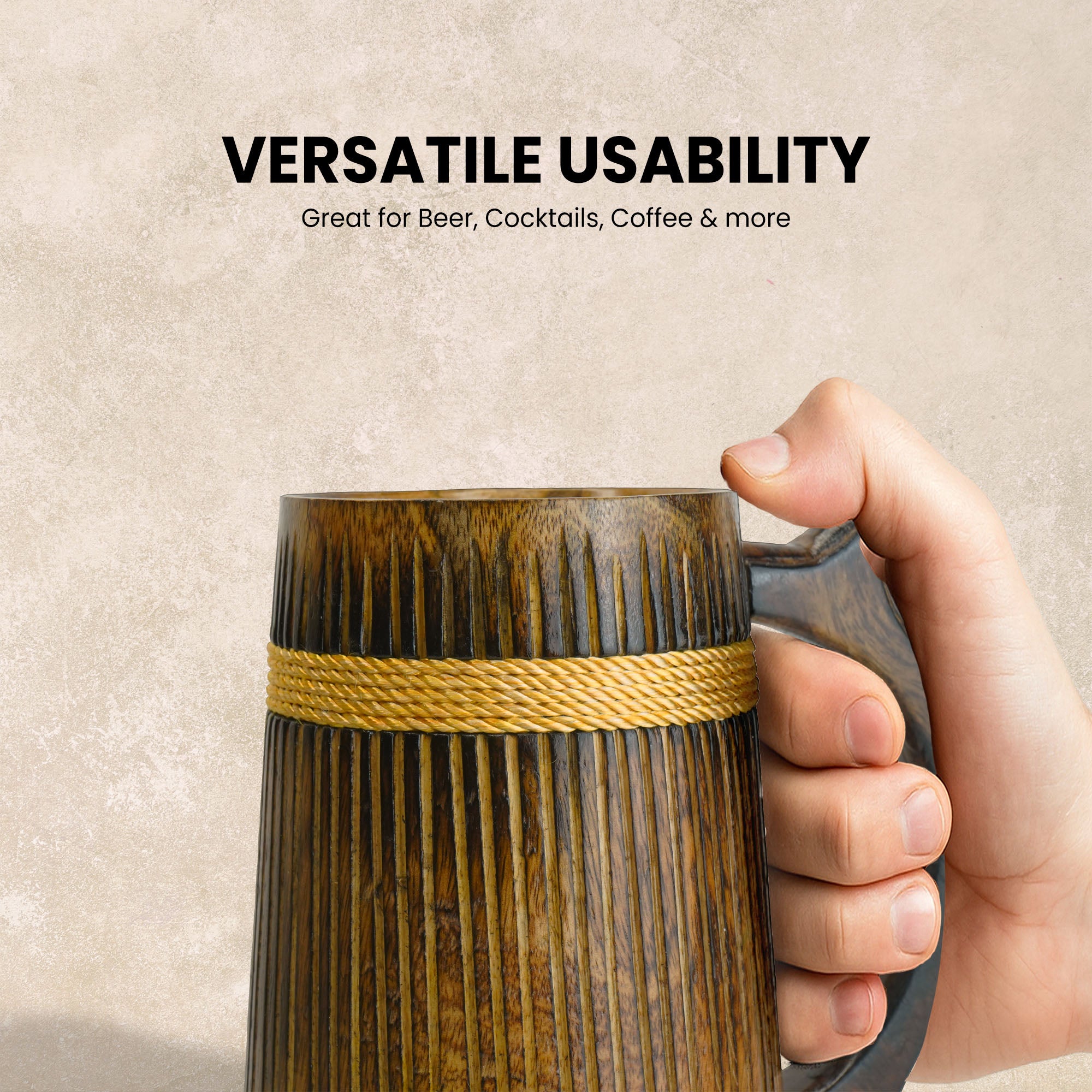 SuperGeneriX Beer Mug | Wooden Beer Mug | Craft Beer Mug | Barrel Shaped Jumbo Mug | Natural Beer Mug | Unique Beer Mug (Light Brown)