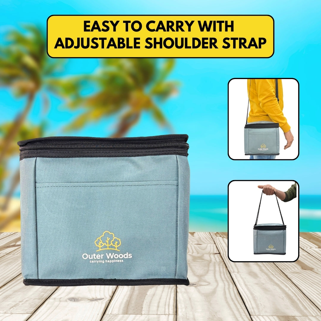 Outer Woods Insulated 6 Can Cooler Bag, Fits 6 x 500ml Beer Cans, Keep Cans Cool for up to 10 Hrs, with 2 Units of Ice Gel Packs