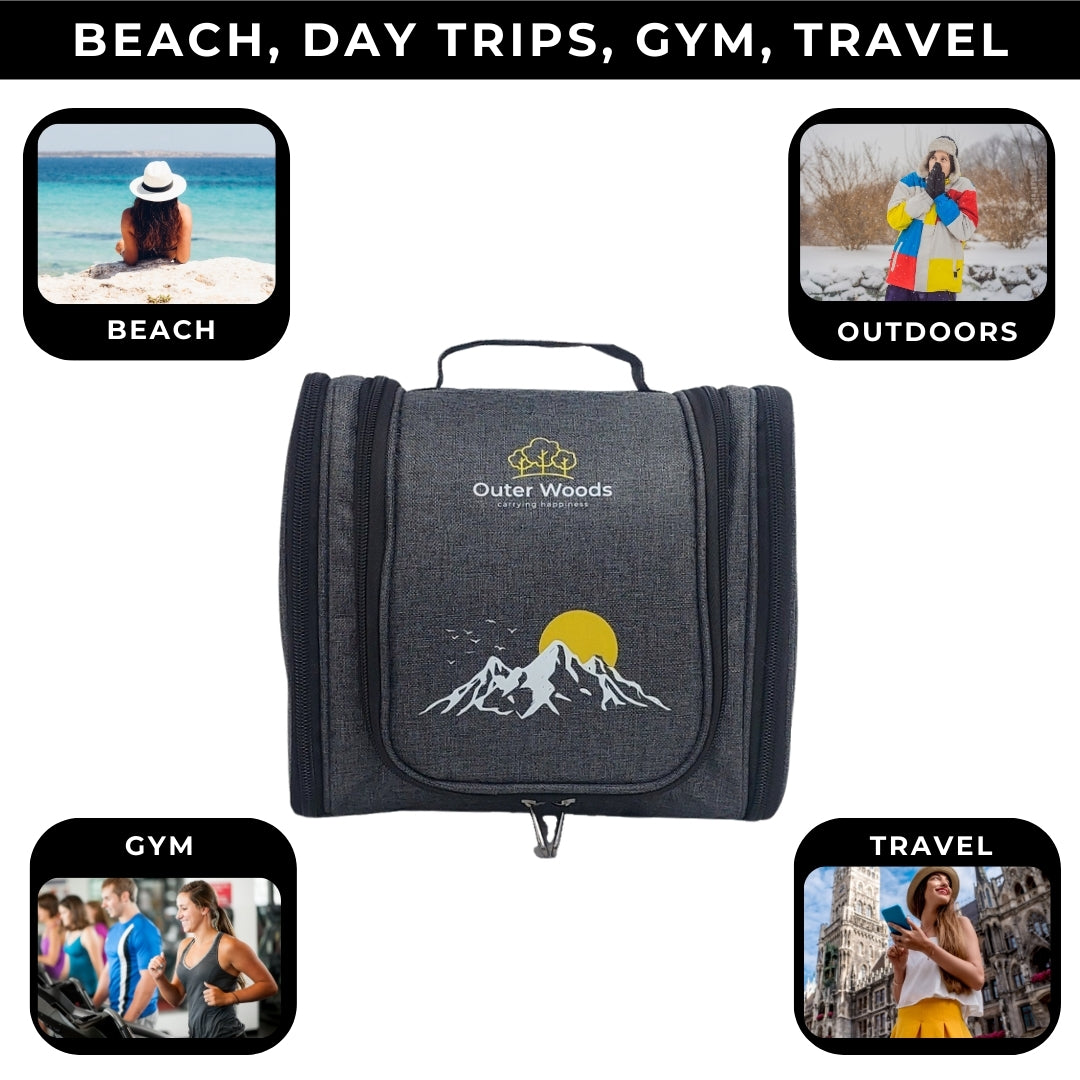 Outer Woods Travel Toiletry Bag with Hanging Hook, Waterproof Travel Pouch with Multiple Compartments for Cosmetics and Toiletries