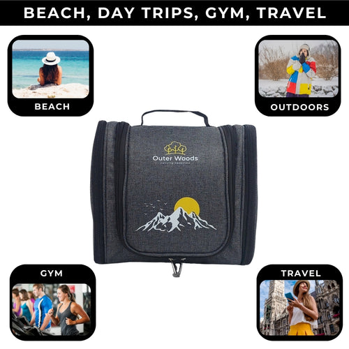 Outer Woods Travel Toiletry Bag with Hanging Hook, Waterproof Travel Pouch with Multiple Compartments for Cosmetics and Toiletries