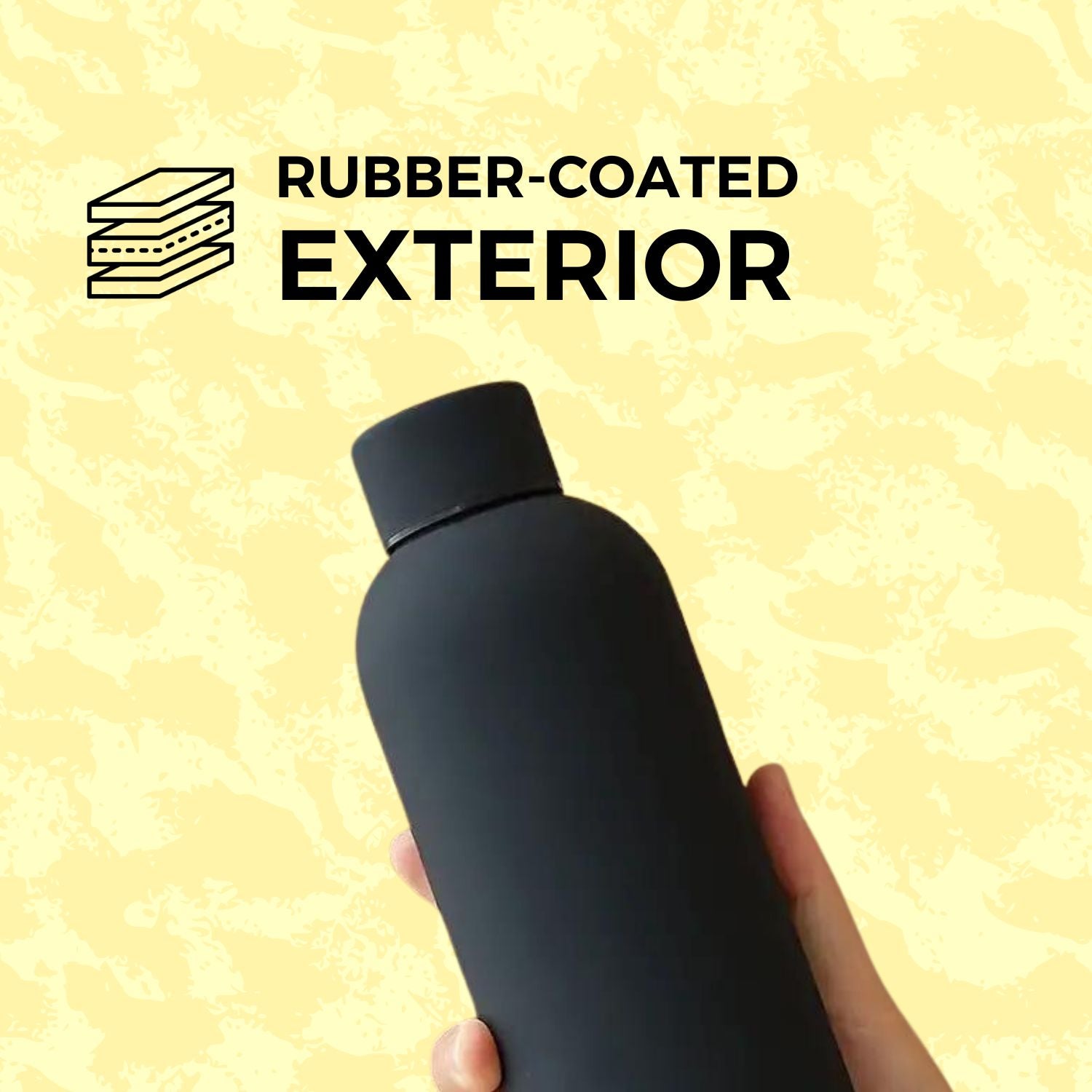 SuperGeneriX 17oz Matte Finish Stainless Steel Water Bottle | Vacuum Insulated Travel Bottle |12 hrs Hot & 18 hrs Cold| Smooth Rubber Finish Water Bottle (Black)