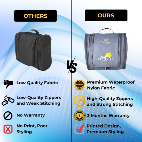 Outer Woods Travel Toiletry Bag with Hanging Hook, Waterproof Travel Pouch with Multiple Compartments for Cosmetics and Toiletries