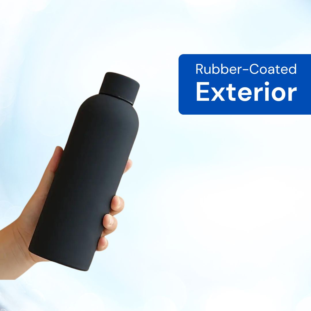 SuperGeneriX 17oz Matte Finish Stainless Steel Water Bottle | Vacuum Insulated Travel Bottle |12 hrs Hot & 18 hrs Cold| Smooth Rubber Finish Water Bottle (Black)