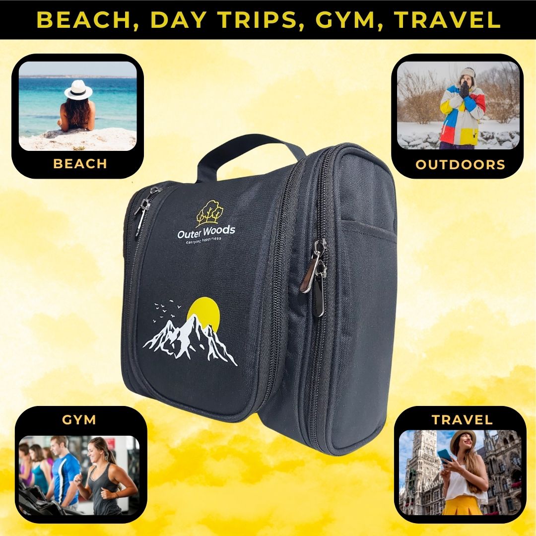 Outer Woods Travel Toiletry Bag with Hanging Hook, Waterproof Travel Pouch with Multiple Compartments for Cosmetics and Toiletries