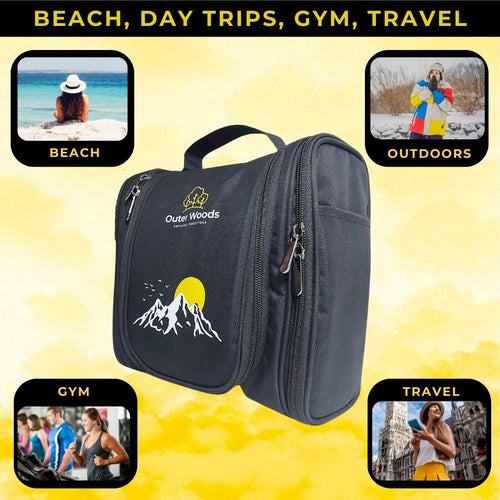 Outer Woods Travel Toiletry Bag with Hanging Hook, Waterproof Travel Pouch with Multiple Compartments for Cosmetics and Toiletries