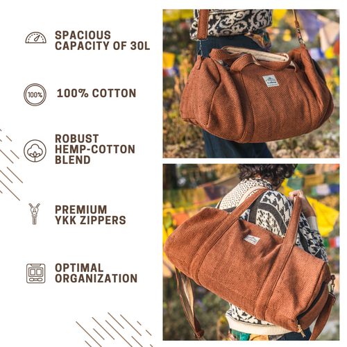TruHemp Hemp Duffle Bag– Natural Travel Gym Bag with Shoe Compartment, Durable 30L Capacity with Dual YKK Zippered Sections
