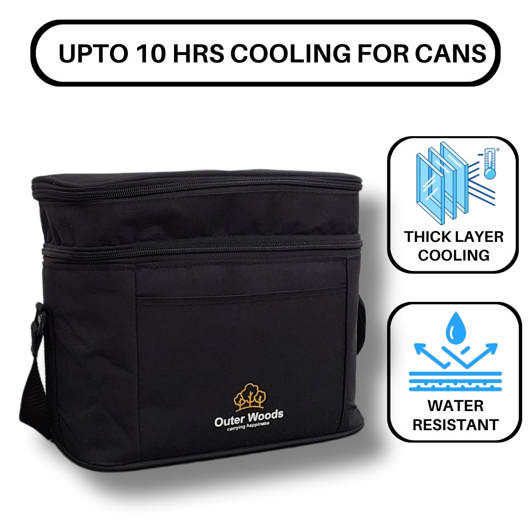 Outer Woods Insulated 6 Can Cooler Bag Dual Compartment, Fits 6 x 500ml Beer Cans & Snacks, Keeps Beer Cans Cool for up to 10 Hours, Ideal for Carrying Food, Beer, Soda, Juice and Milk