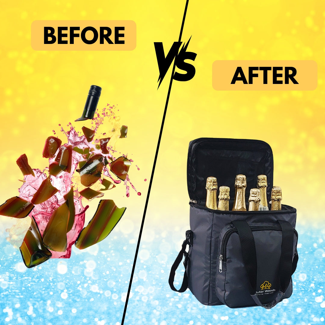 Outer Woods Insulated 6 Bottle Cooler Bag, with 6 Units of Ice Gel Packs, Wine Cooler Bag, Beer Cooler Bag, Insulated Bag, Fits 6 Full Size Bottles