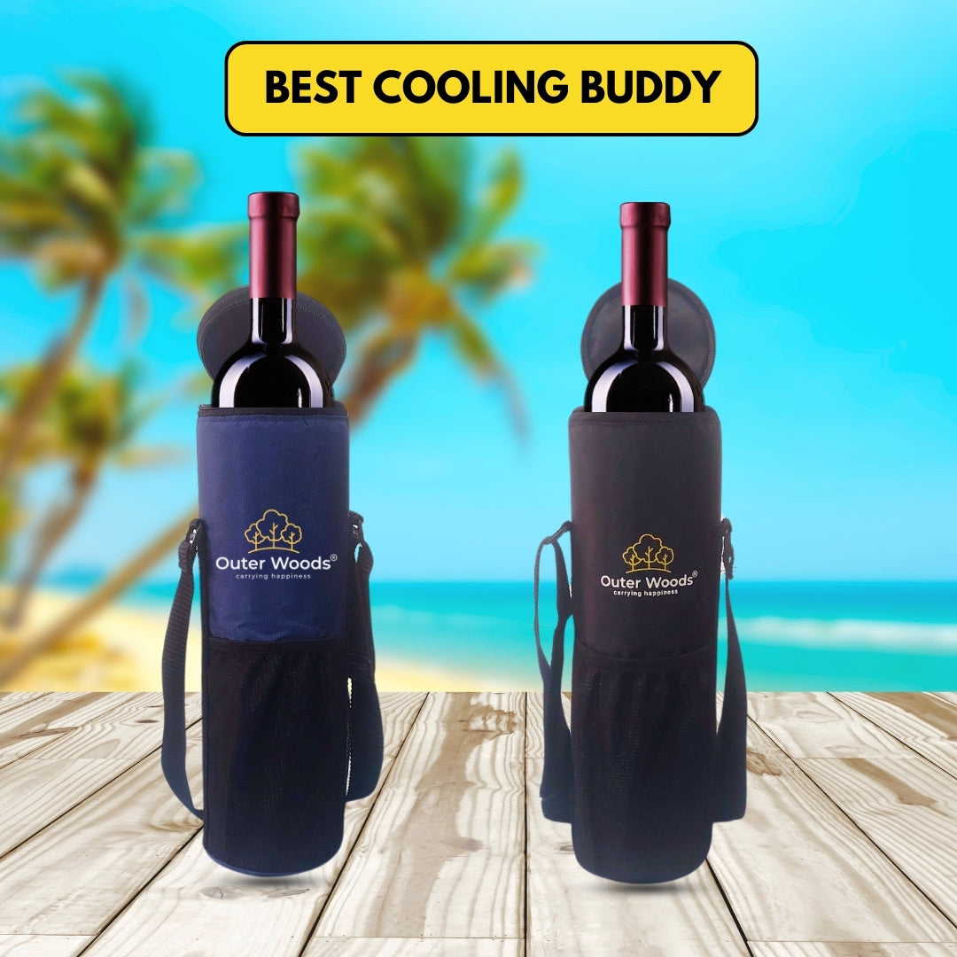 Outer Woods Insulated Cooler Bag for 1 Bottle with Adjustable Strap, Compact Wine Bottle Carrier for Travel & Outdoor, 6+ Hours Cooling, Beverage Cooler Bag