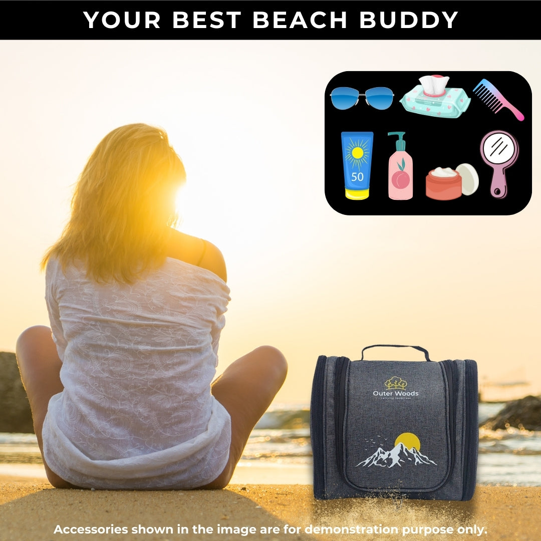 Outer Woods Travel Toiletry Bag with Hanging Hook, Waterproof Travel Pouch with Multiple Compartments for Cosmetics and Toiletries
