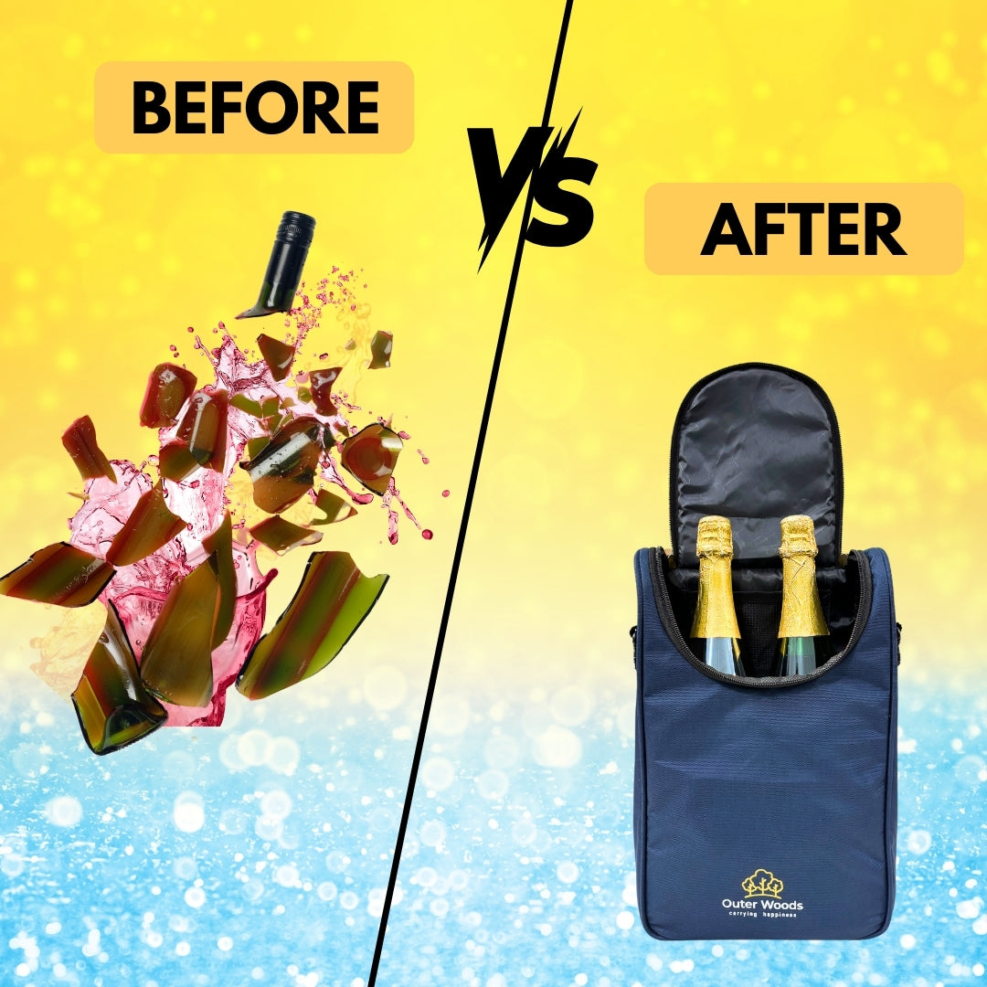 Outer Woods Nylon Insulated 2 Bottle Bag, 360° Insulation and Portable Padded Protection for Glass Bottles, Ideal for Carrying Wine, Beer, Whisky, Vodka, Soda, Juice, Milk and Water