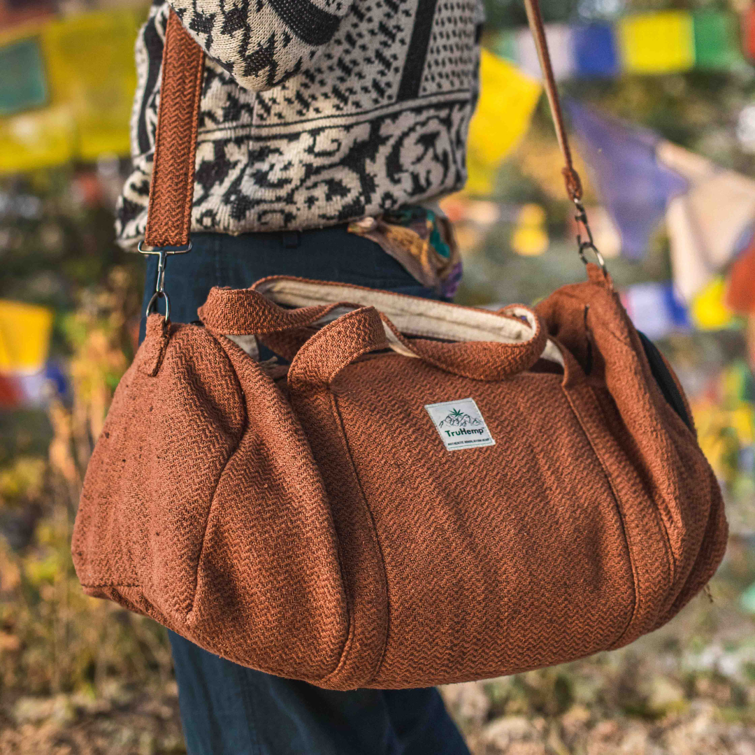 TruHemp Hemp Duffle Bag– Natural Travel Gym Bag with Shoe Compartment, Durable 30L Capacity with Dual YKK Zippered Sections