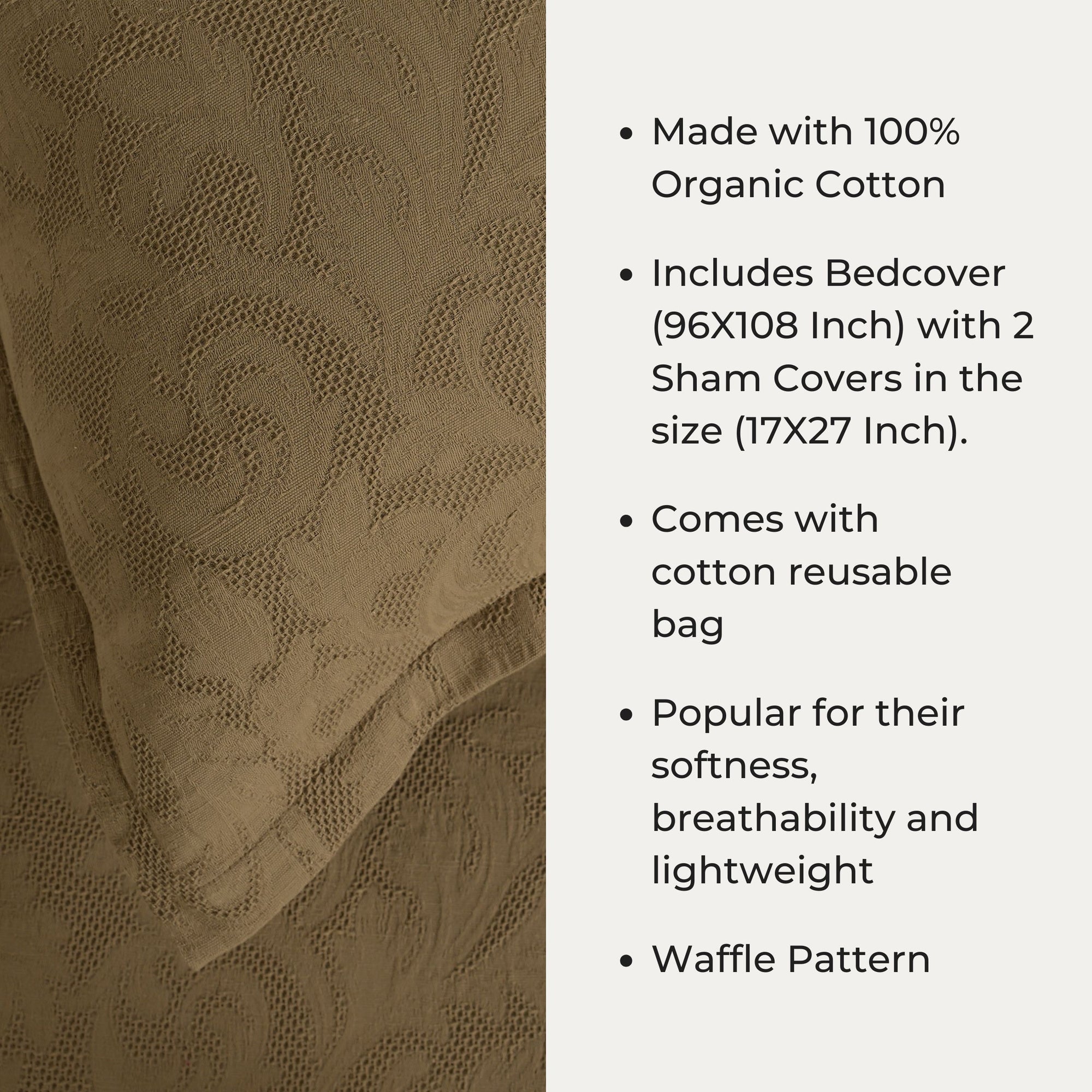 Holy Grail Homes 100% Cotton Bedspread with 2 Pillow Covers, Coverlet, Oeko-TEX Certified Luxuriously Soft Coverlet