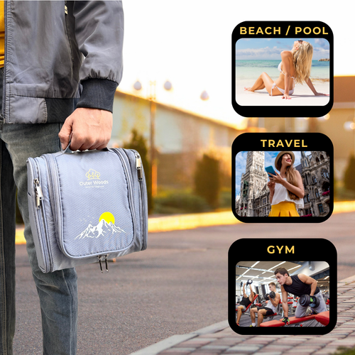 Outer Woods Travel Toiletry Bag with Hanging Hook, Waterproof Travel Pouch with Multiple Compartments for Cosmetics and Toiletries