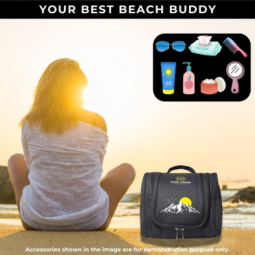 Outer Woods Travel Toiletry Bag with Hanging Hook, Waterproof Travel Pouch with Multiple Compartments for Cosmetics and Toiletries