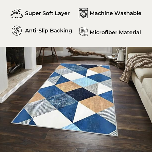 Washable Area Rug, Microfiber Material, Non-Slip Carpet for Living Room, Foldable Floor Cover, Machine Washable Rug for Bedroom & Office