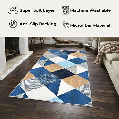 Washable Area Rug, Microfiber Material, Non-Slip Carpet for Living Room, Foldable Floor Cover, Machine Washable Rug for Bedroom & Office