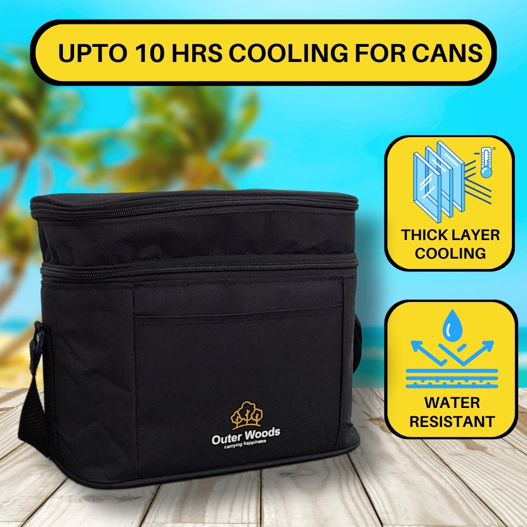 Outer Woods Insulated 6 Can Cooler Bag Dual Compartment, Fits 6 x 500ml Beer Cans & Snacks, Keeps Beer Cans Cool for up to 10 Hours, Ideal for Carrying Food, Beer, Soda, Juice and Milk