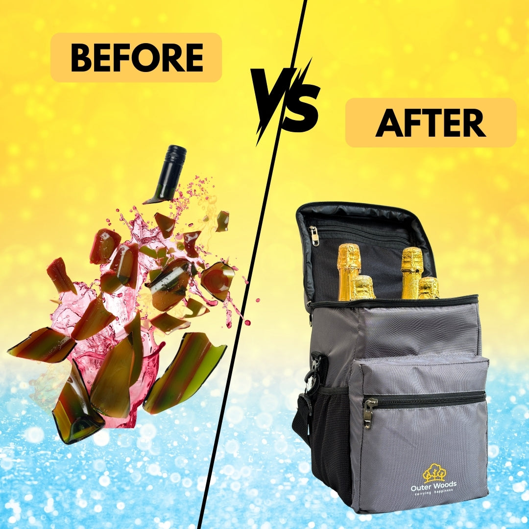 Outer Woods Insulated 4 Bottle Cooler Bag | 6+ Hours Cooling | Beverage Cooler Bag | 4 Units of Ice Gel Packs Included