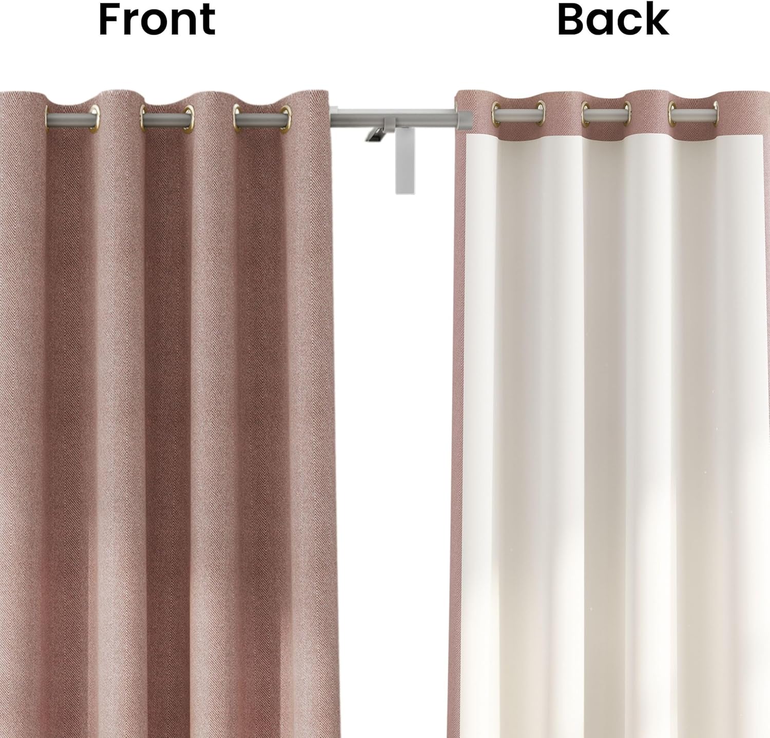 Casableu Herringbone Blackout Curtains for Bedroom & Living Room - 120 Inch Medium Pink Color 2 Panel Set, Thermal Insulated to Reduce Heat Loss, Block Light, Save Energy, Noise Reducing Drapes