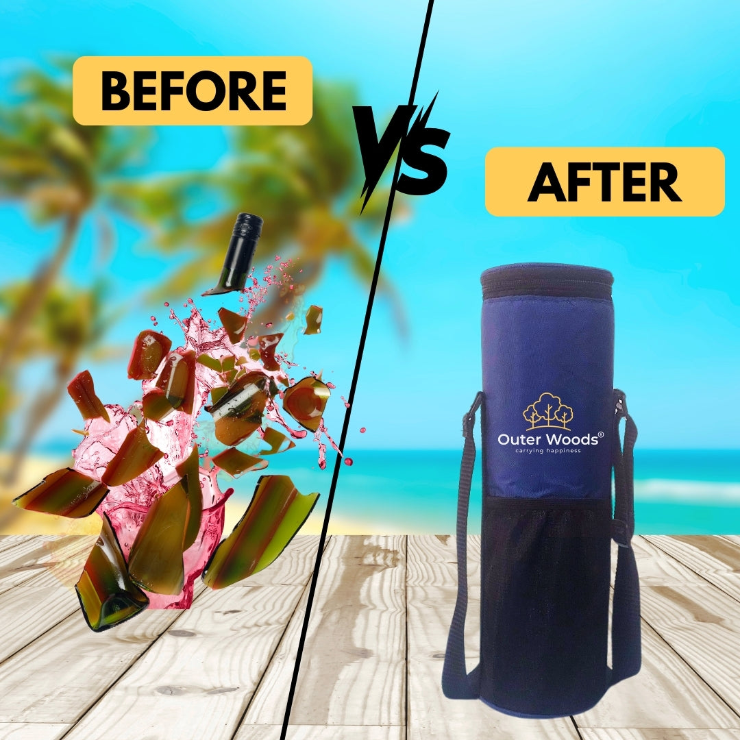 Outer Woods Insulated Cooler Bag for 1 Bottle with Adjustable Strap, Compact Wine Bottle Carrier for Travel & Outdoor, 6+ Hours Cooling, Beverage Cooler Bag