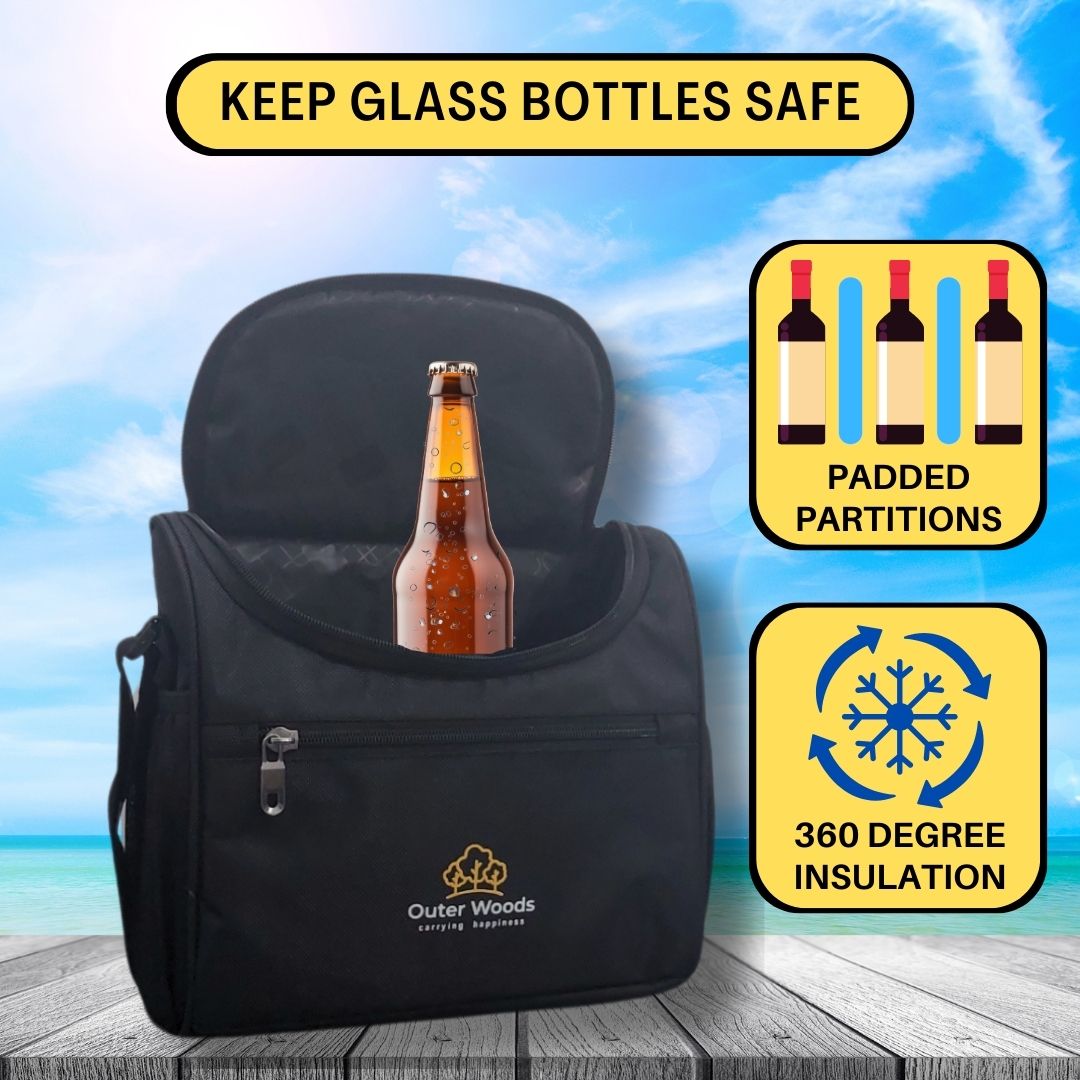 Outer Woods Insulated 8 Pint Bottle Bag, Fits 8 x 330 ml Pint Bottles, 6 to 8 Hours Cooling, Includes 4 Ice Gel Packs