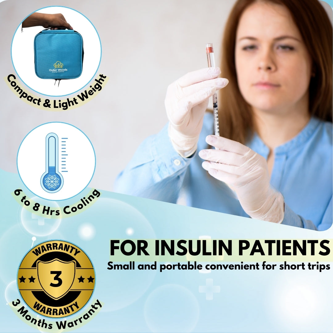 Outer Woods Nylon Insulin Cooling Travel Bag with Two Ice Gel Packs, Keeps Insulin Cool and Safe for 6 to 8 Hours, Insulin Cooler Travel Pouch
