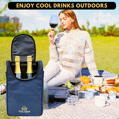 Outer Woods Nylon Insulated 2 Bottle Bag, 360° Insulation and Portable Padded Protection for Glass Bottles, Ideal for Carrying Wine, Beer, Whisky, Vodka, Soda, Juice, Milk and Water