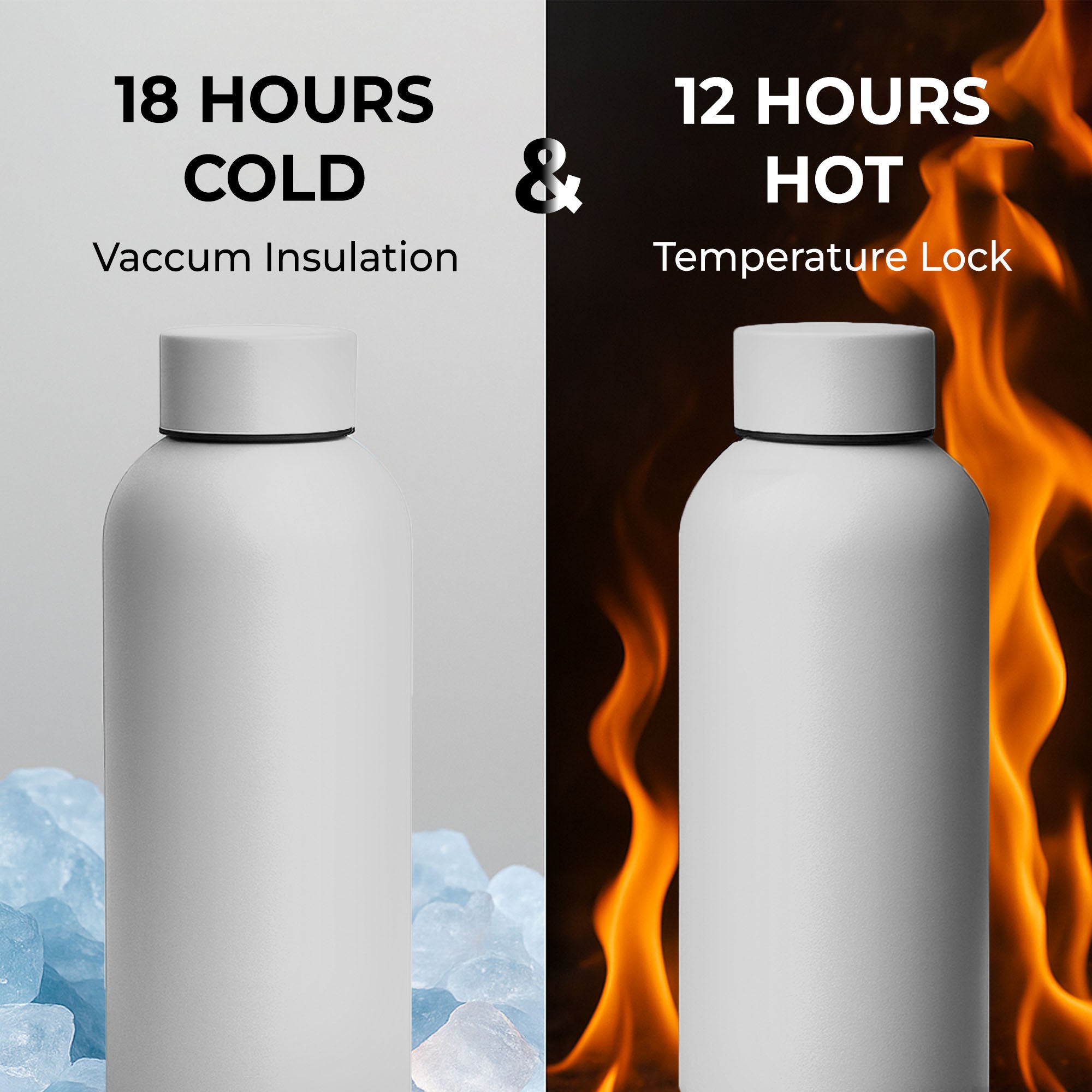 SuperGeneriX 17oz Matte Finish Stainless Steel Water Bottle | Vacuum Insulated Travel Bottle |12 hrs Hot & 18 hrs Cold| Smooth Rubber Finish Water Bottle (Black)