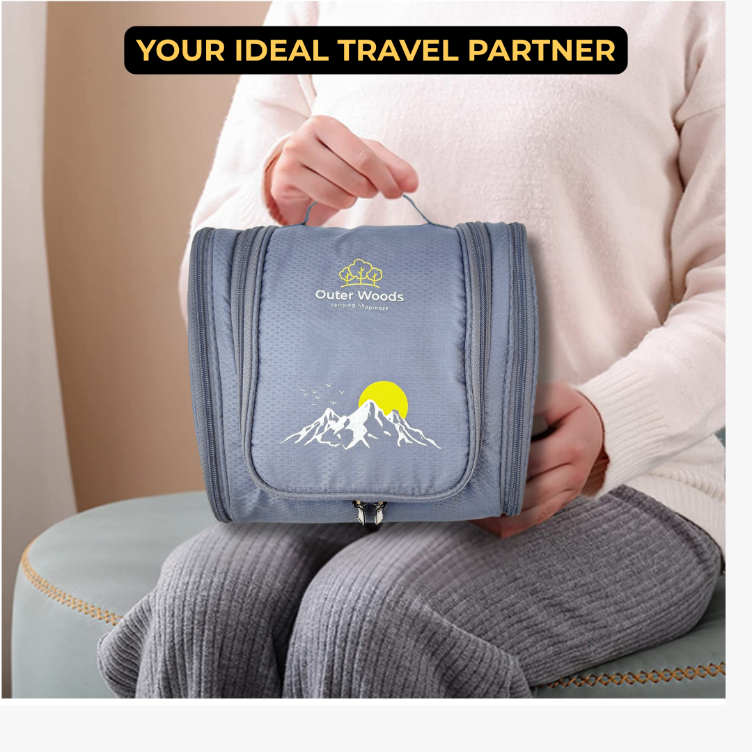 Outer Woods Travel Toiletry Bag with Hanging Hook, Waterproof Travel Pouch with Multiple Compartments for Cosmetics and Toiletries