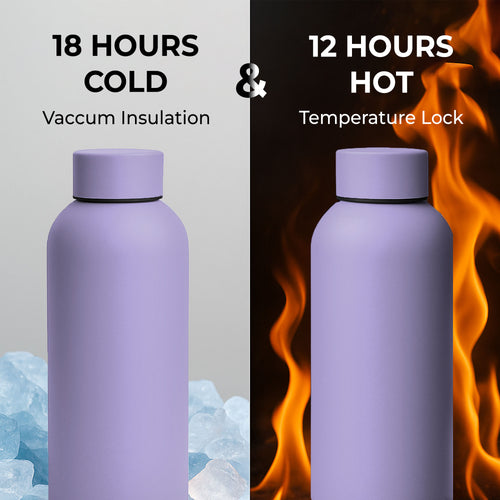 SuperGeneriX 17oz Matte Finish Stainless Steel Water Bottle | Vacuum Insulated Travel Bottle |12 hrs Hot & 18 hrs Cold| Smooth Rubber Finish Water Bottle (Black)