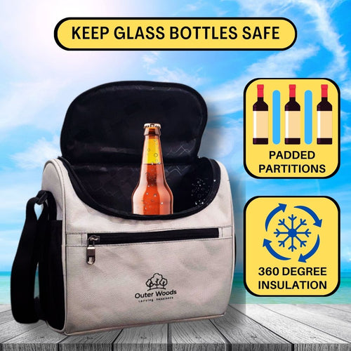Outer Woods Insulated 8 Pint Bottle Bag, Fits 8 x 330 ml Pint Bottles, 6 to 8 Hours Cooling, Includes 4 Ice Gel Packs