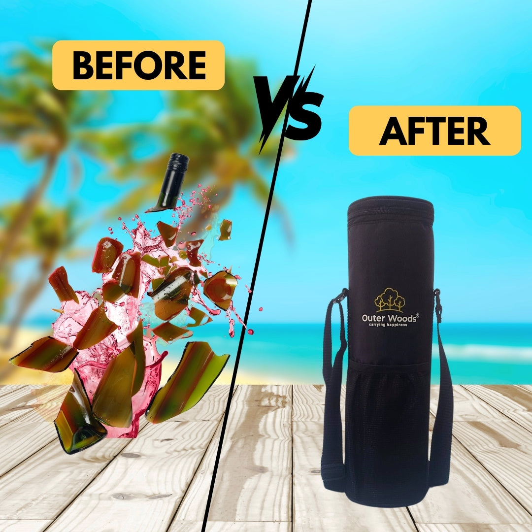 Outer Woods Insulated Cooler Bag for 1 Bottle with Adjustable Strap, Compact Wine Bottle Carrier for Travel & Outdoor, 6+ Hours Cooling, Beverage Cooler Bag