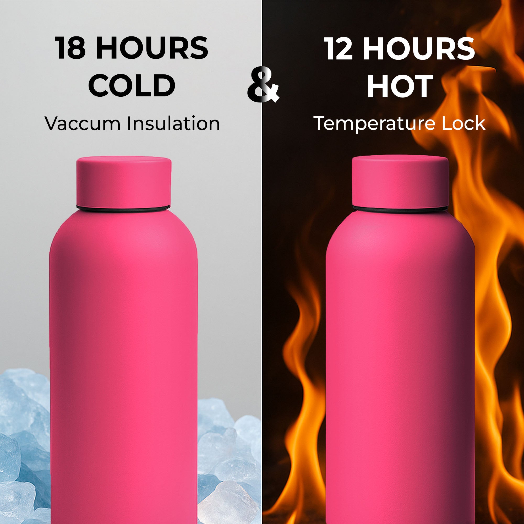SuperGeneriX 17oz Matte Finish Stainless Steel Water Bottle | Vacuum Insulated Travel Bottle |12 hrs Hot & 18 hrs Cold| Smooth Rubber Finish Water Bottle (Black)