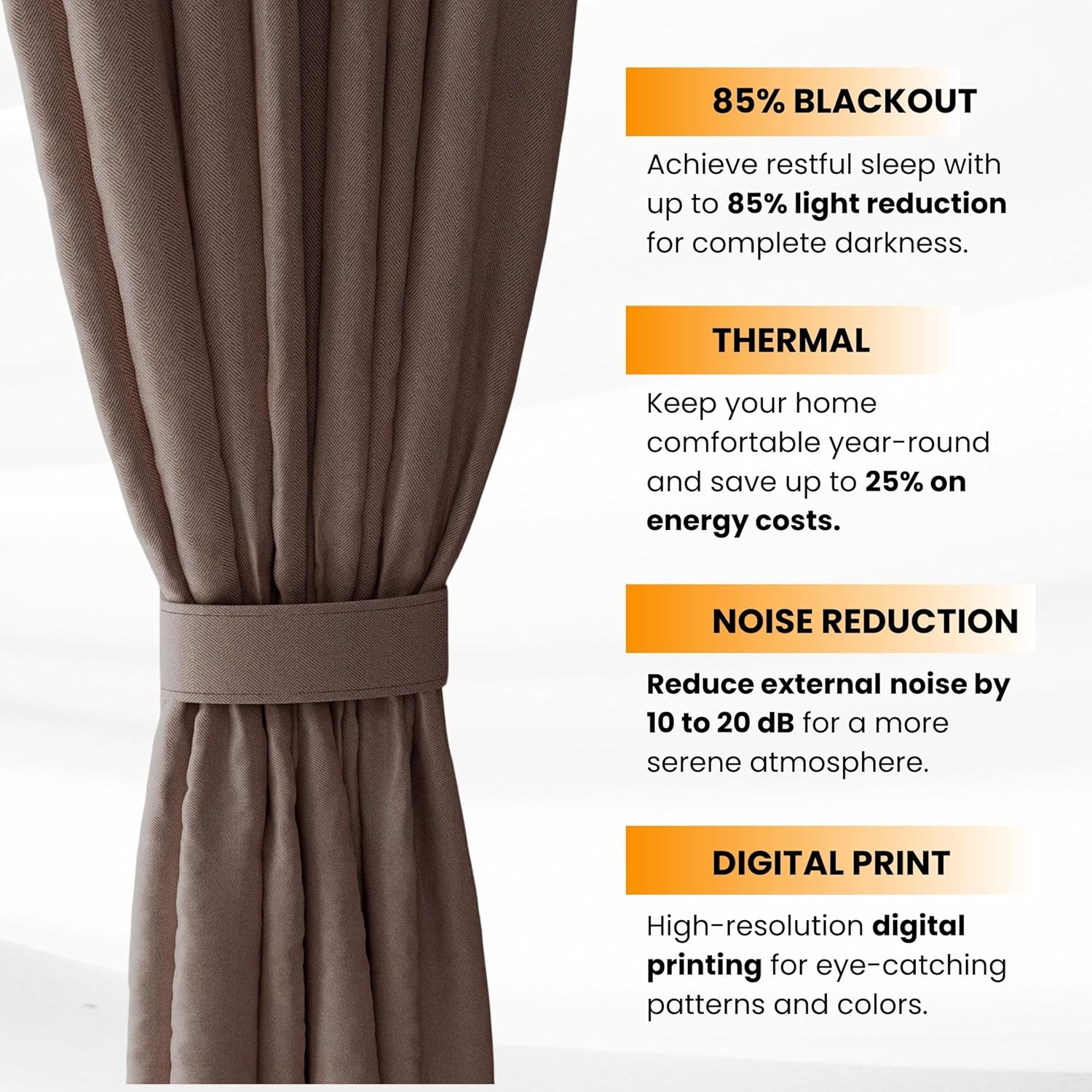 Casableu Herringbone Blackout Curtains for Bedroom & Living Room - 84 Inch Stone Color 2 Panel Set, Thermal Insulated to Reduce Heat Loss, Block Light, Save Energy, Noise Reducing Drapes