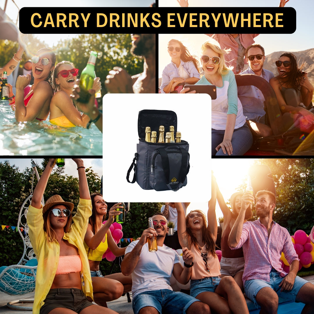 Outer Woods Insulated 6 Bottle Cooler Bag, with 6 Units of Ice Gel Packs, Wine Cooler Bag, Beer Cooler Bag, Insulated Bag, Fits 6 Full Size Bottles