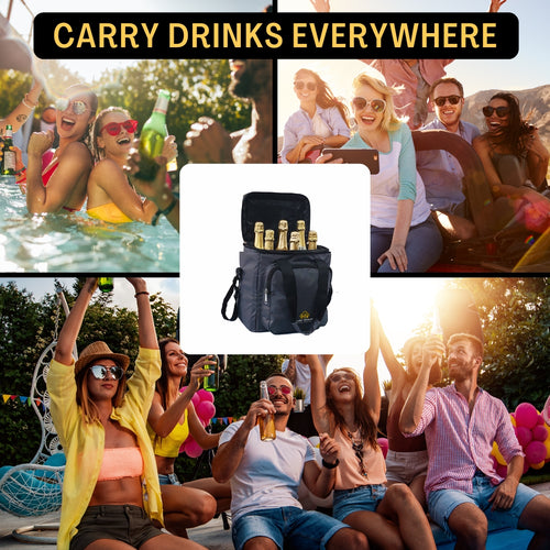 Outer Woods Insulated 6 Bottle Cooler Bag, with 6 Units of Ice Gel Packs, Wine Cooler Bag, Beer Cooler Bag, Insulated Bag, Fits 6 Full Size Bottles