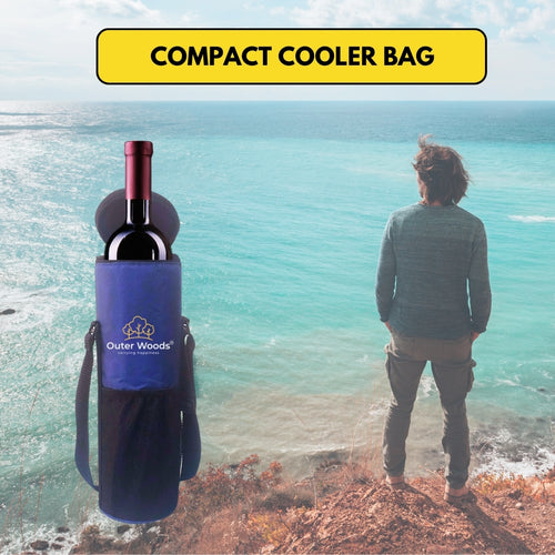 Outer Woods Insulated Cooler Bag for 1 Bottle with Adjustable Strap, Compact Wine Bottle Carrier for Travel & Outdoor, 6+ Hours Cooling, Beverage Cooler Bag