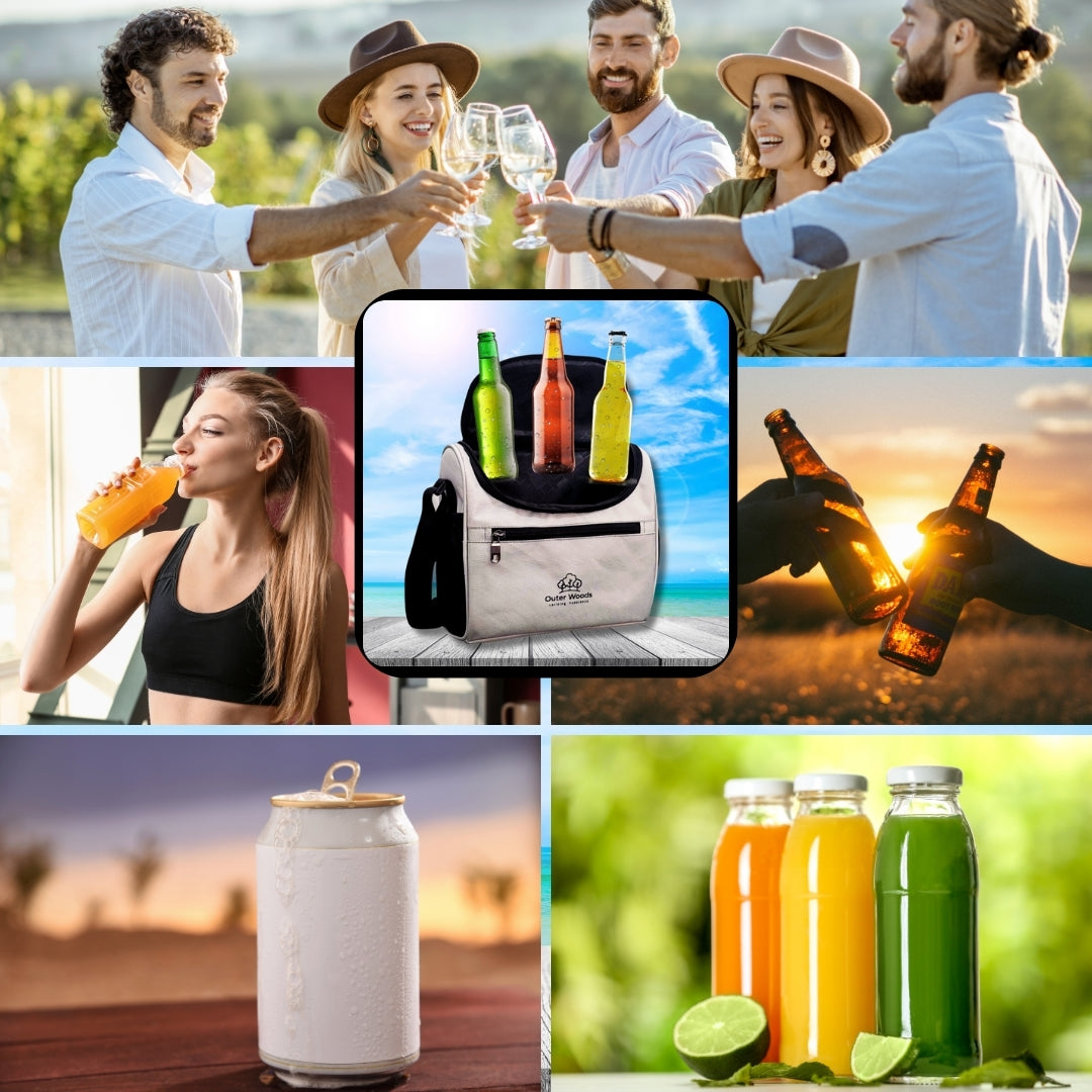 Outer Woods Insulated 8 Pint Bottle Bag, Fits 8 x 330 ml Pint Bottles, 6 to 8 Hours Cooling, Includes 4 Ice Gel Packs