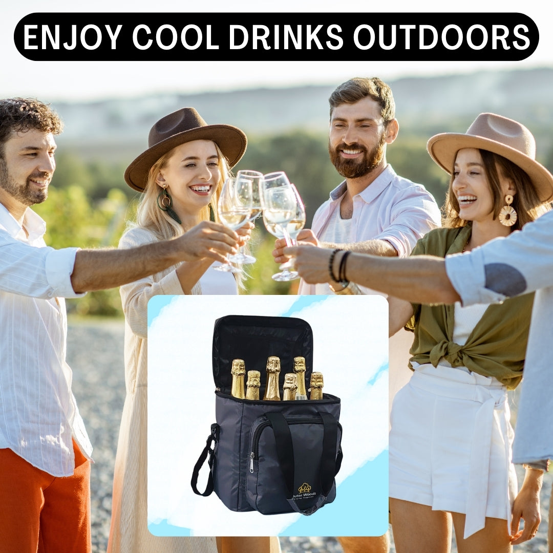 Outer Woods Insulated 6 Bottle Cooler Bag, with 6 Units of Ice Gel Packs, Wine Cooler Bag, Beer Cooler Bag, Insulated Bag, Fits 6 Full Size Bottles